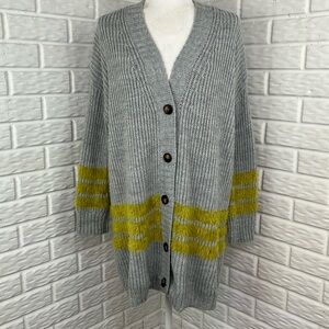 NICCOLAI MADE IN ITALY GRAY GREEN SOFT STRIPE CARDIGAN SWEATER SZ M